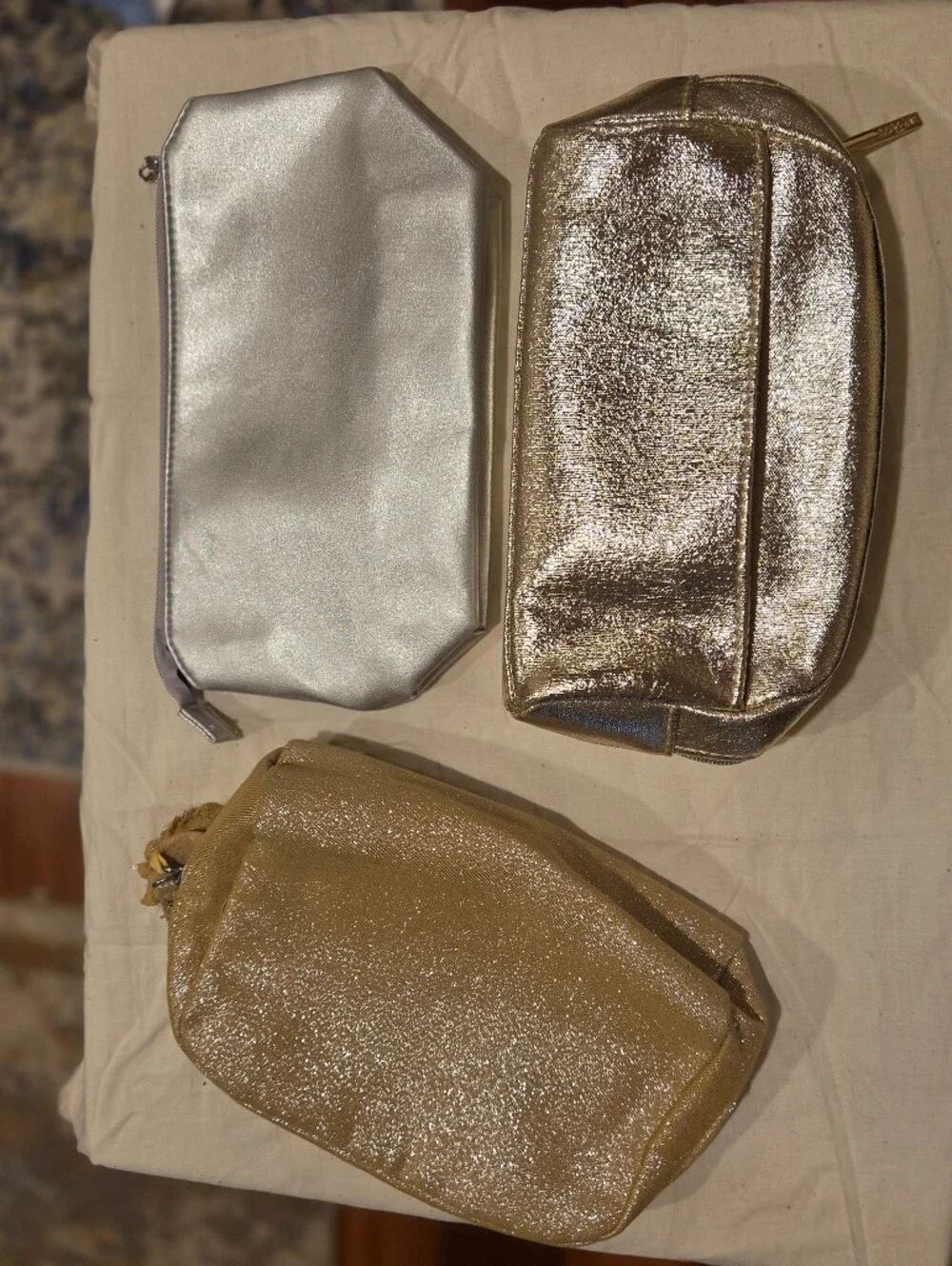 Lancome Metallic Cosmetic Pouch Trio - Gold & Silver